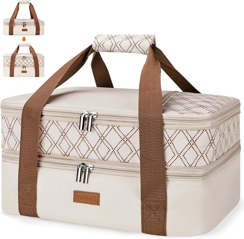 Vuudh Expandable Casserole Carrier Bag - Double Decker Food Bag, Insulated Casserole Carrier for Hot or Cold Food, Lasagna Holder Tote for Picnics,Beaches,Traveling or Gifts - Image 1